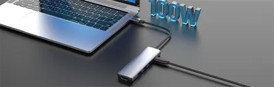 Концентратор Netac NT08WF13-30GR, WF13, 5in1 Type-C, 2xUSB 2.0, 1xUSB 3.0, HDMI, Type-C DP 100W