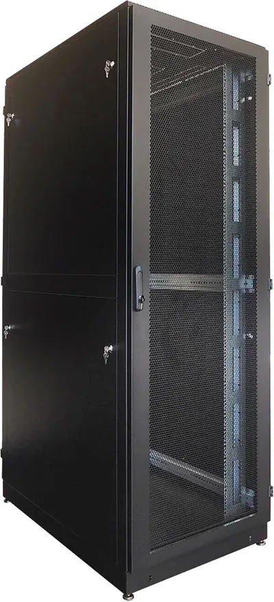 Шкаф серверный ЦМО (ШТК-М-42.8.10-48АА-9005) напольный 42U 800x1050мм пер.дв.перфор. 2 бок.пан. задн.дв.двуст. направл.под закл.гайки 1200кг черный 850мм 151кг 180град. 2048мм IP20 сталь