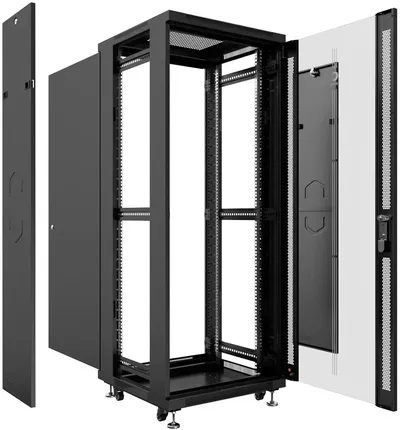Cabeus SH-05C-12U60/60-BK Шкаф монтажный телекоммуникационный 19" напольный для распределительного и серверного оборудования 12U 600x600x730mm (ШхГхВ) передняя стеклянная и задняя сплошная металлическая двери, ручка с замком, цвет черный (RAL 9004)