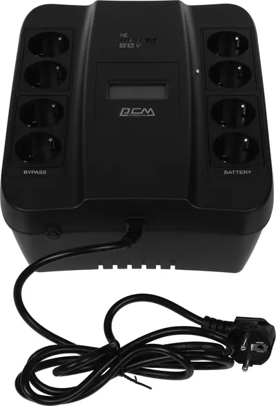 ИБП Powercom SPD-900U LCD USB, 900 ВА, 540 Вт, линейно-интерактивный, 4 розетки