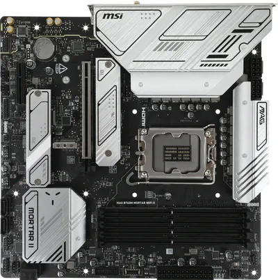 Материнская плата MSI MAG B760M MORTAR WIFI II B760, LGA1700, 4*DDR5, 1*PCIEx16, 1*PCIEx4, 3*M.2, 2*TypeC, 3*USB3.2Gen2, 2*USB3.2Gen1, 8*USB2.0, 4*SATA3.0, 2.5G, DP, HDMI, M-ATX, RTL