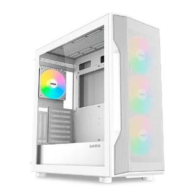 Корпус ПК SAMA S40-WHAPA4X1-GL, Midi-Tower, TG, 4×120мм ARGB, белый