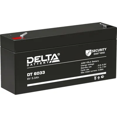 Аккумулятор Delta DT 6033, 6В, 3.3Ач, AGM, клеммы F1