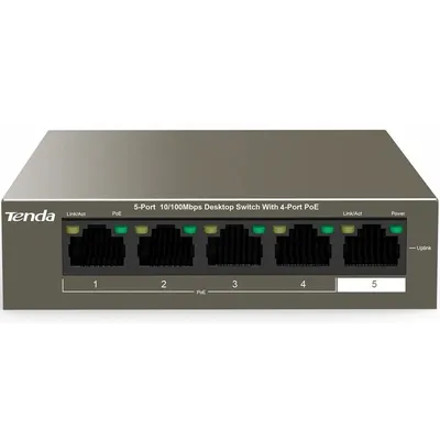 Коммутатор Tenda TEF1105P-4-38W, 5×100Мб, 4×PoE 15Вт, настольный