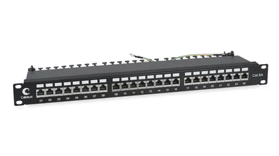 патч-панель Cabeus PL-24-Cat.6a-SH-Dual IDC Патч-панель 19" (1U), 24 порта RJ-45, категория 6a, полностью экранированная, с задним кабельным организатором