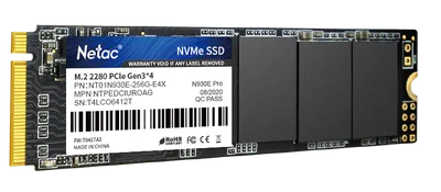 SSD Netac NT01N930E-256G-E4X, 256GB, M.2 NVMe PCIe 3.0, 2040/1270MB/s